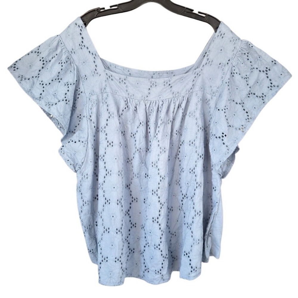 T5 Lane Bryant Eyelet Top Flutter Sleeve Square Neck Blouse Plus Size 22/24‎